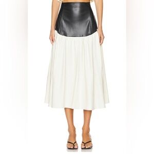WeWoreWhat Drop Waist Faux Leather & Linen Drop Waist Skirt